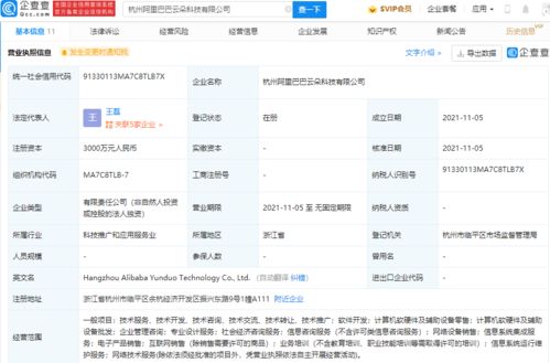 阿里巴巴成立新科技公司，注冊資本達3000萬，聚焦互聯網信息服務